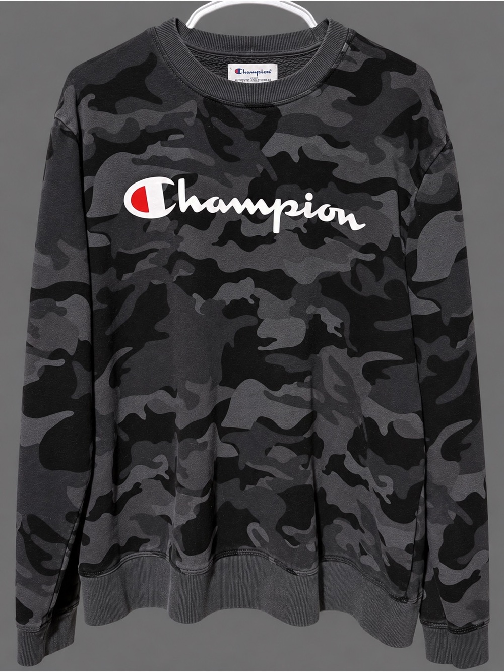Champion Men's Gray & Black Camo Crewneck Sweatshirt